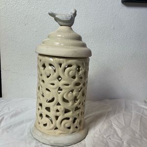 Ceramic Lantern With a Bird By Valerie For Flameless Candle